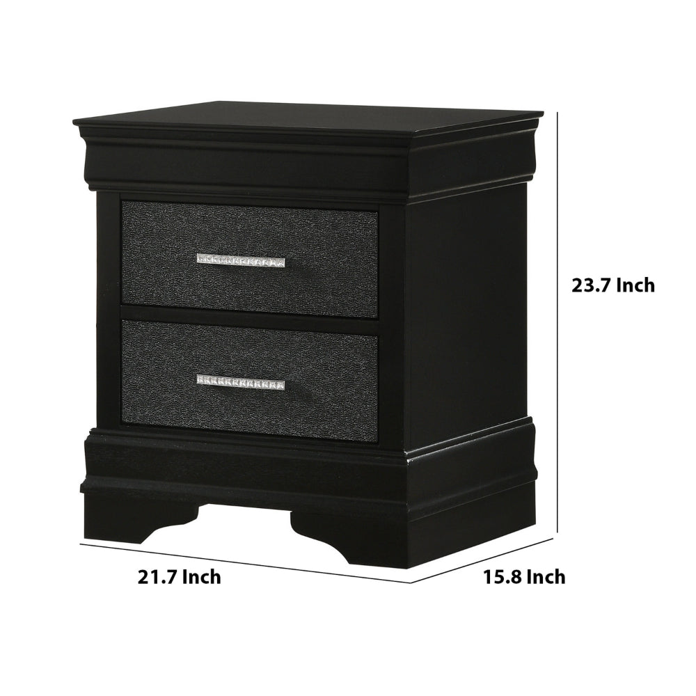 2 Drawer Wooden Nighstand with Horizontal Pull and Studded Accent Black By Casagear Home BM222442