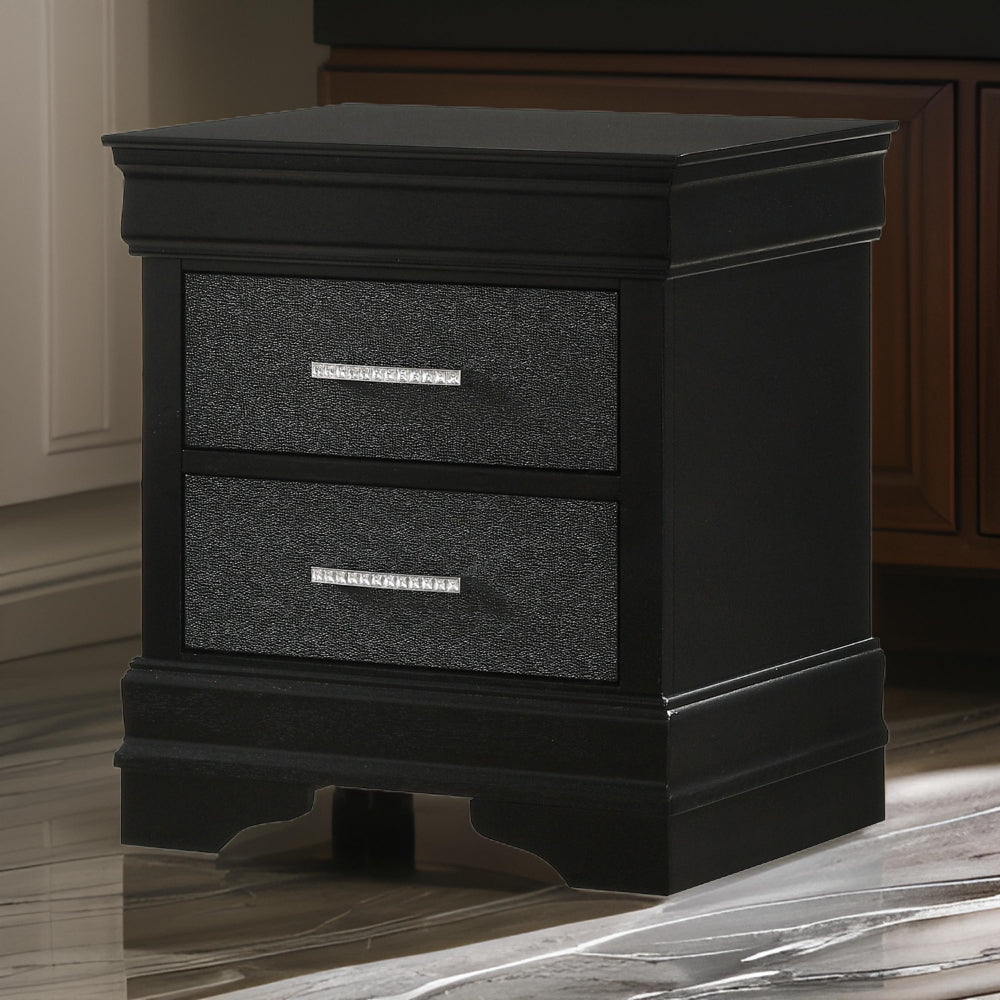 2 Drawer Wooden Nighstand with Horizontal Pull and Studded Accent, Black By  Casagear Home