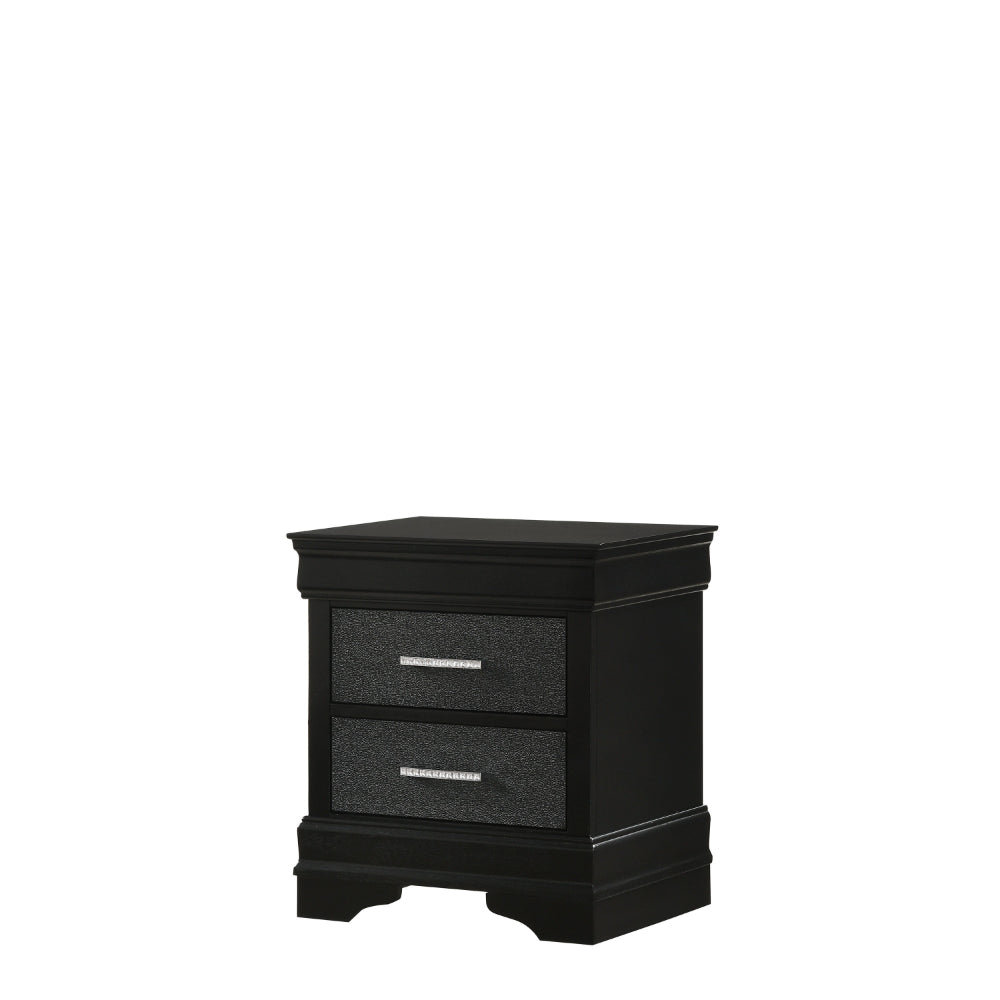 2 Drawer Wooden Nighstand with Horizontal Pull and Studded Accent Black By Casagear Home BM222442