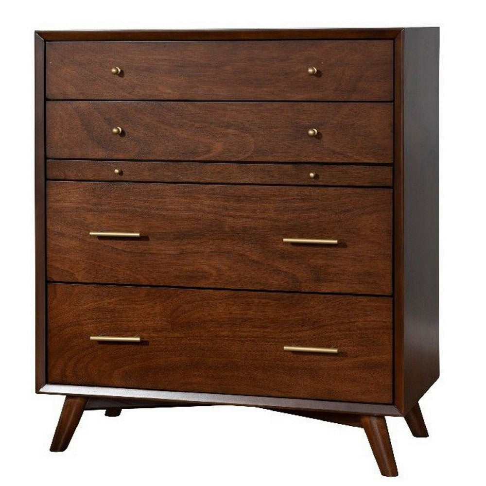 4 Drawer Mid Century Modern Wooden Chest with Pull Out Tray Brown By Casagear Home BM222503