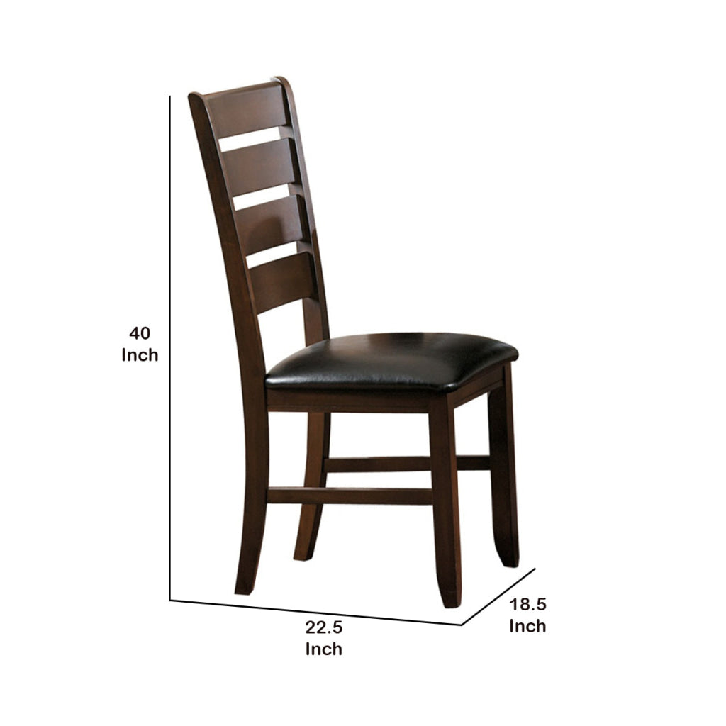 Faux Leather Upholstered Wooden Side Chair with Ladder Back Design Set of 2 Brown By Casagear Home BM222673