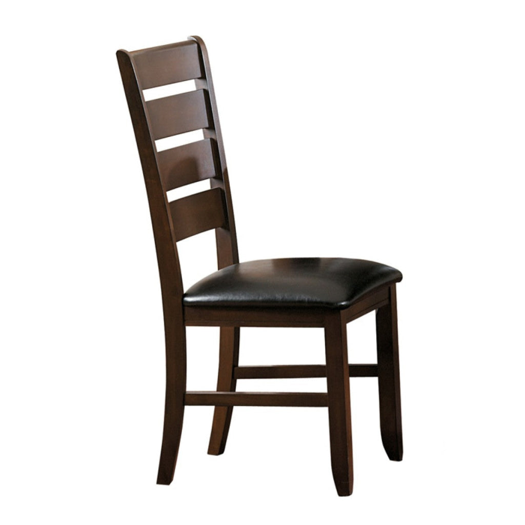 Faux Leather Upholstered Wooden Side Chair with Ladder Back Design Set of 2 Brown By Casagear Home BM222673