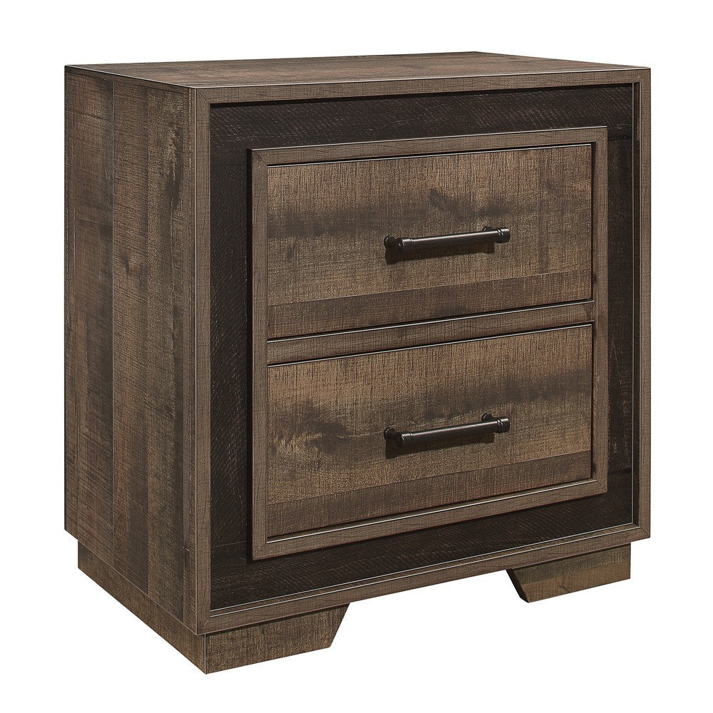 Wooden Nightstand with Sled Base and Metal Bar Pulls Brown By Casagear Home BM222691