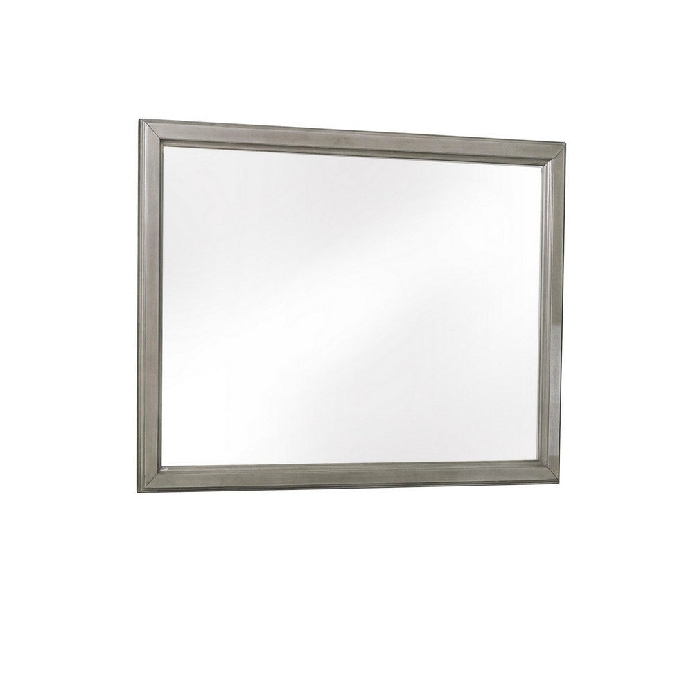 Wooden Square Mirror with Molded Details and Dual Texture Gray By Casagear Home BM222706