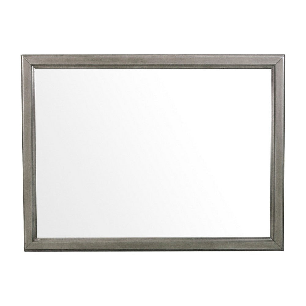 Wooden Square Mirror with Molded Details and Dual Texture, Gray By Casagear Home