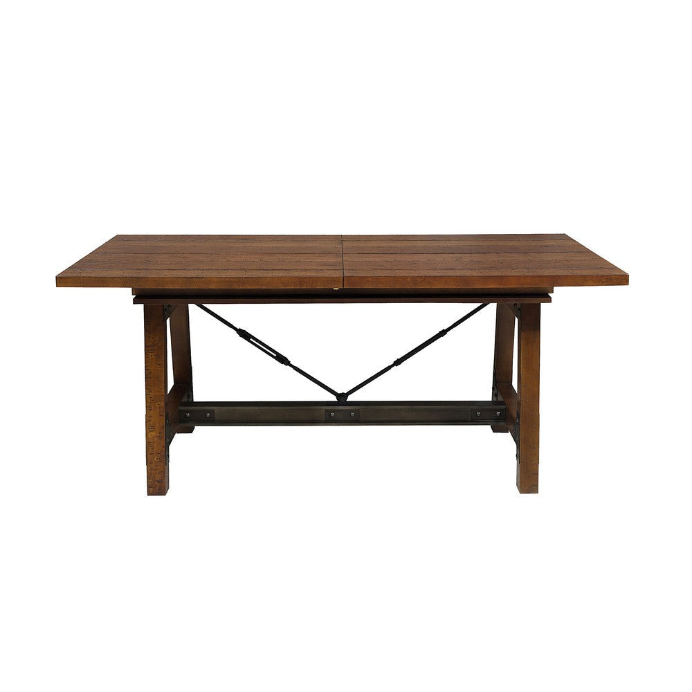 Wooden Dining Table with Extendable Leaf and Block Legs Brown By Casagear Home BM222716