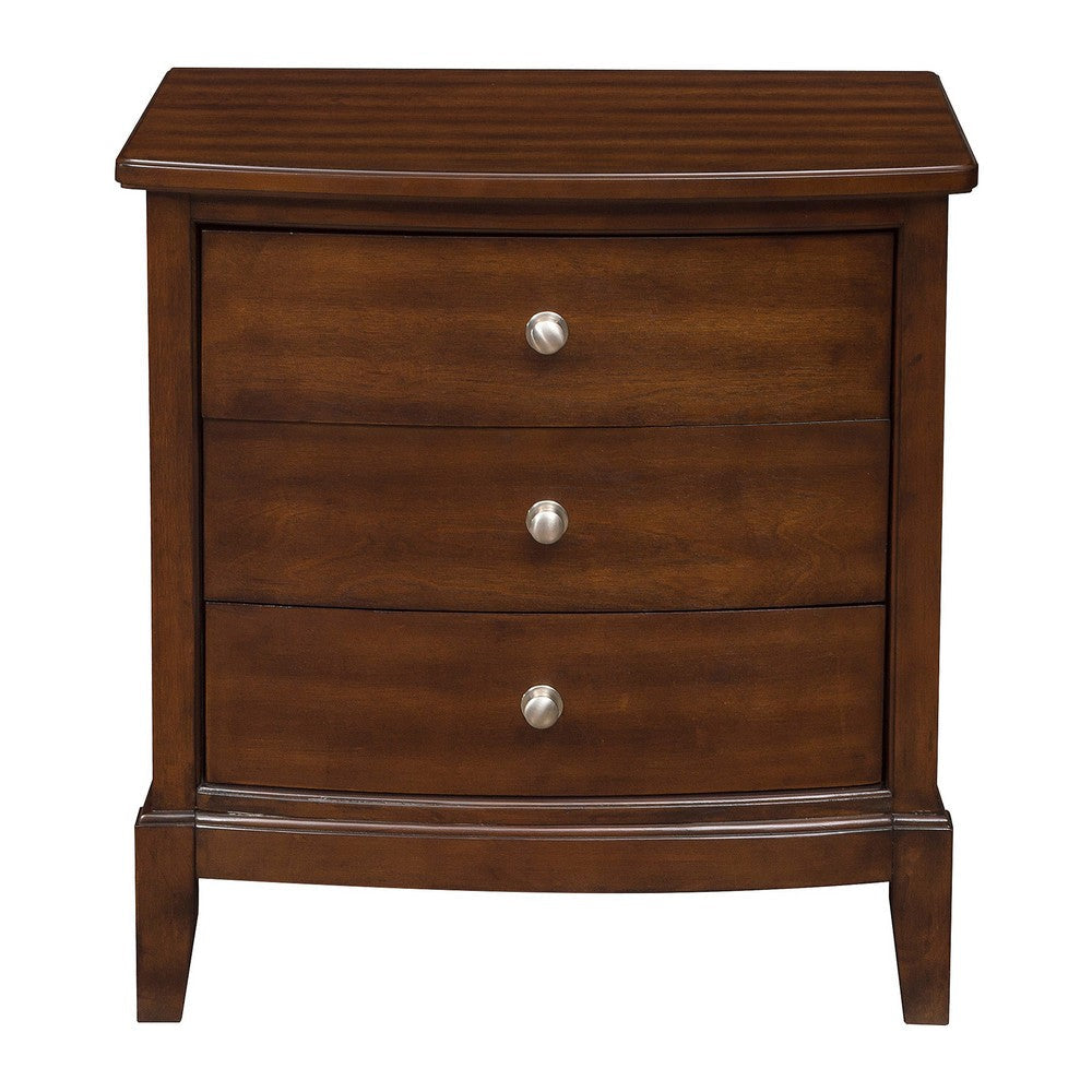 Wooden Nightstand with 3 Spacious Drawers and Knobs Brown By Casagear Home BM222724