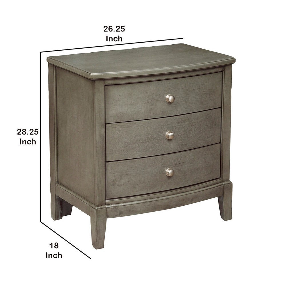 Wooden Nightstand with 3 Spacious Drawers and Knobs Gray By Casagear Home BM222726