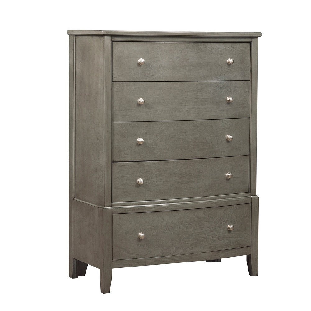 Wooden Chest with Natural Grain Texture Finish and 5 Drawers Gray By Casagear Home BM222729