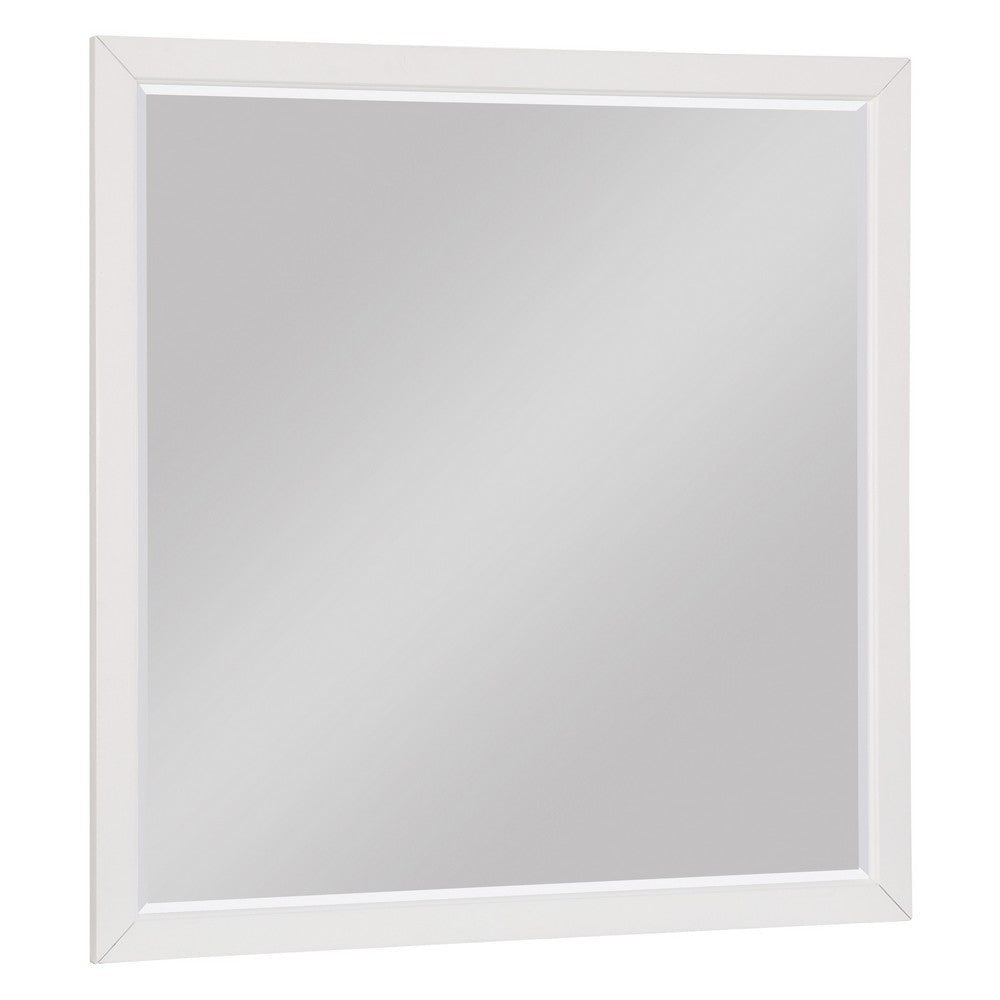 Transitional Style Square Wooden Frame Mirror White By Casagear Home BM222740