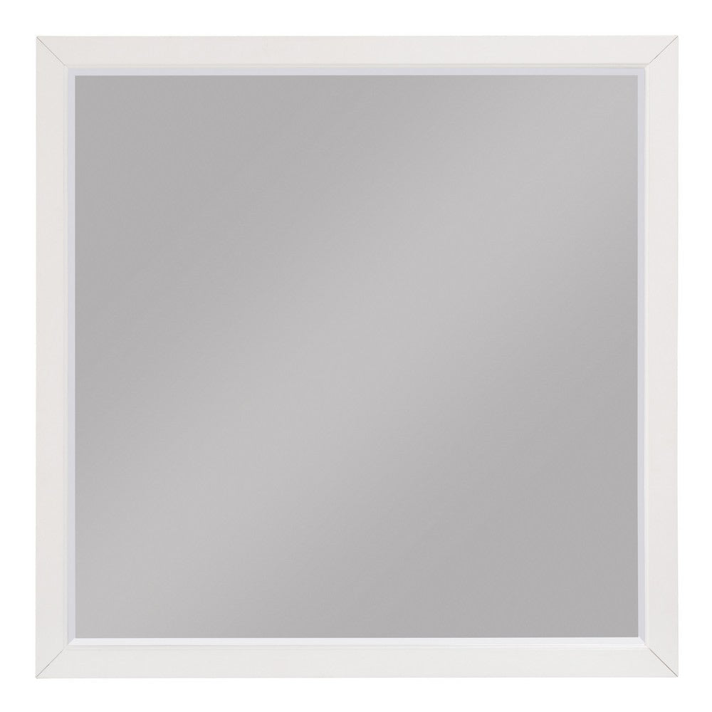 Transitional Style Square Wooden Frame Mirror, White By Casagear Home