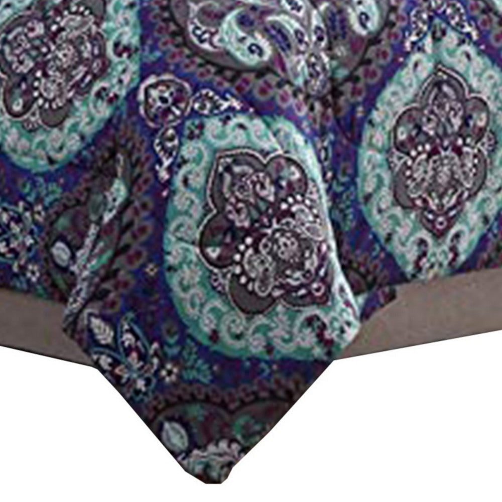 Split 6 Piece Reversible Printed Twin Size Complete Bed Set Blue By Casagear Home BM222765