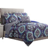 Split 6 Piece Reversible Printed Twin Size Complete Bed Set Blue By Casagear Home BM222765