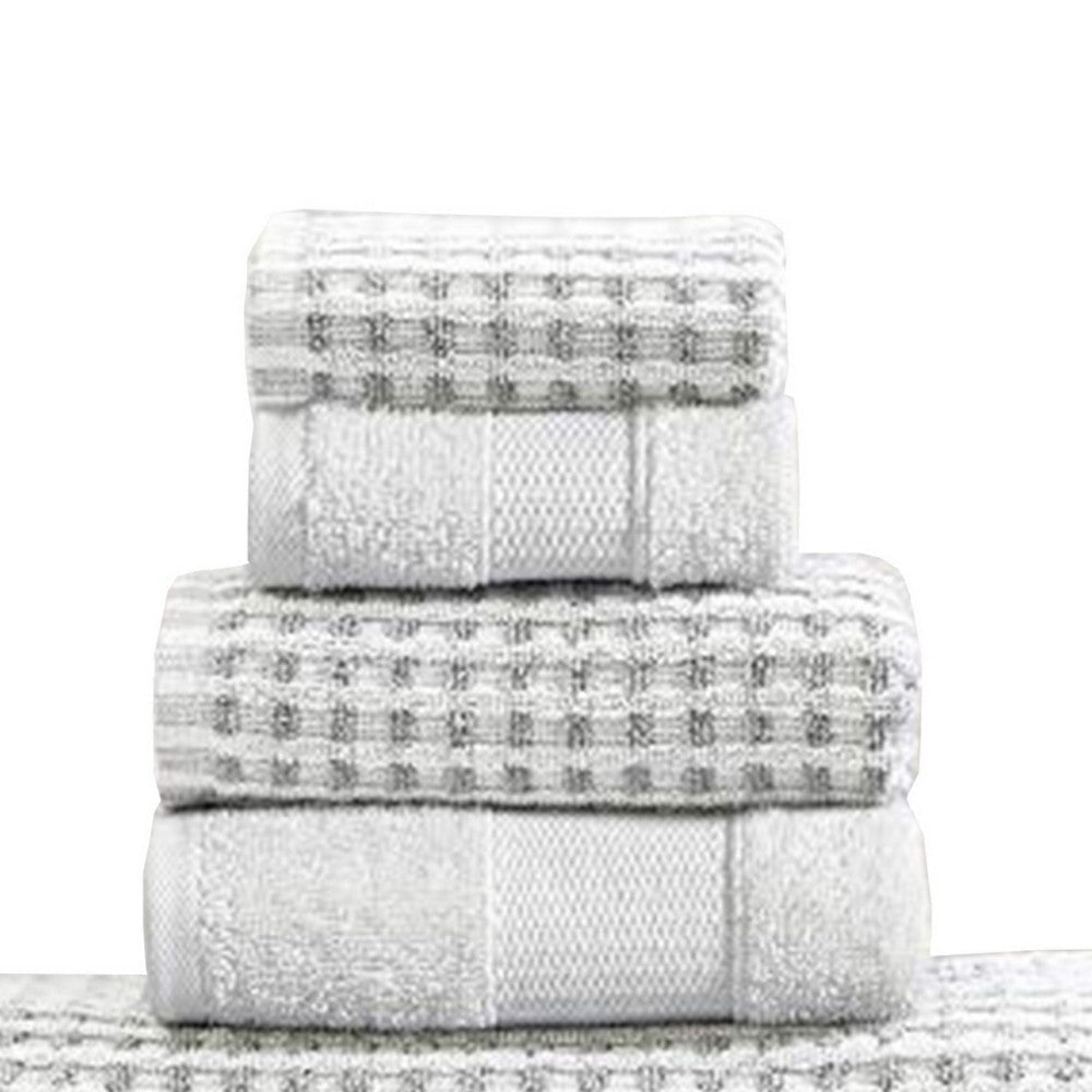 Porto 6 Piece Dual Tone Towel Set with Jacquard Grid Pattern The Urban Port White By Casagear Home BM222848