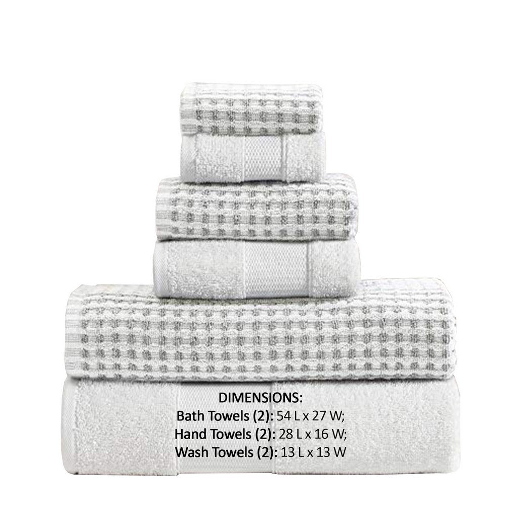 Porto 6 Piece Dual Tone Towel Set with Jacquard Grid Pattern The Urban Port White By Casagear Home BM222848