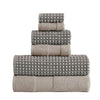 Porto 6 Piece Towel Set with Jacquard Grid Pattern The Urban Port, Beige and Gray By Casagear Home