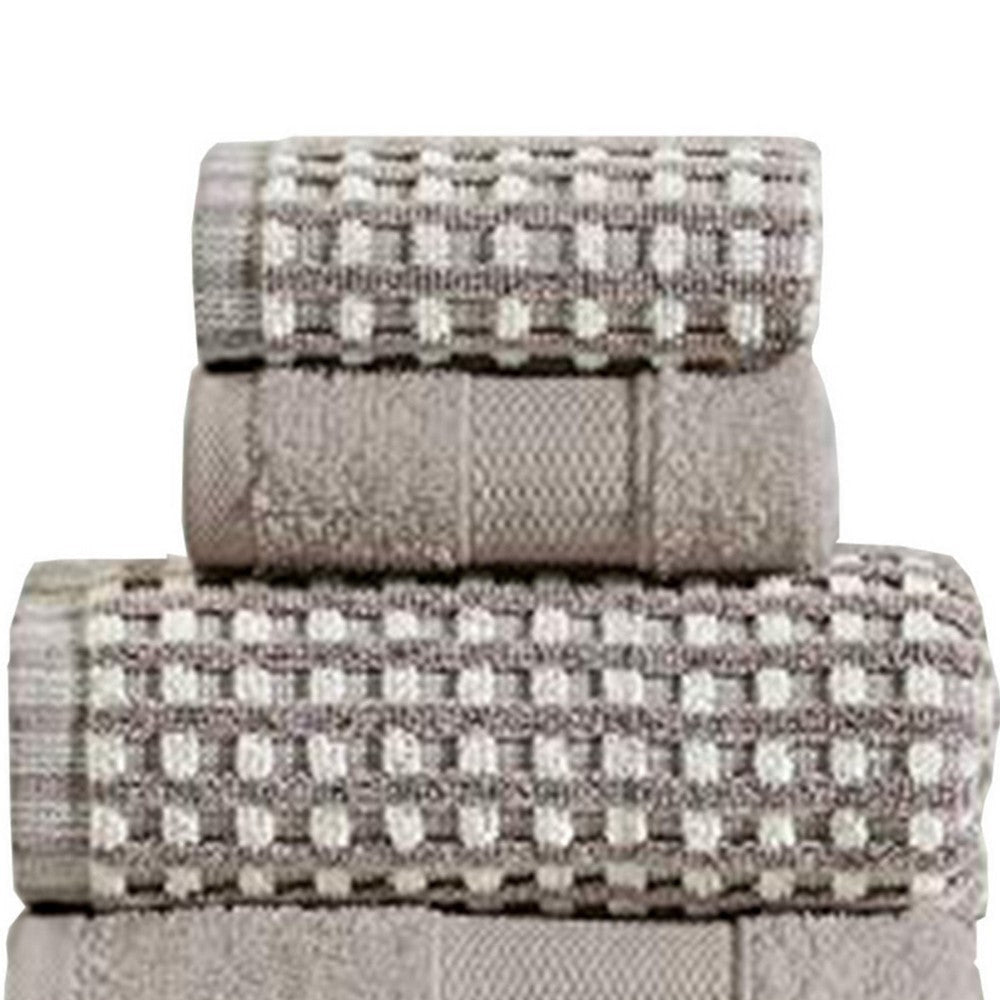 Porto 6 Piece Dual Tone Towel Set with Jacquard Grid Pattern The Urban Port Beige By Casagear Home BM222850