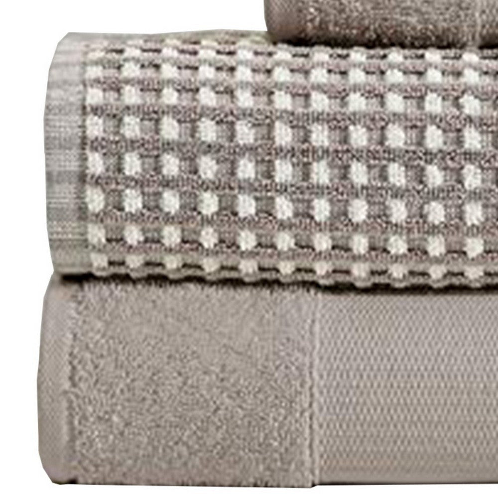 Porto 6 Piece Dual Tone Towel Set with Jacquard Grid Pattern The Urban Port Beige By Casagear Home BM222850