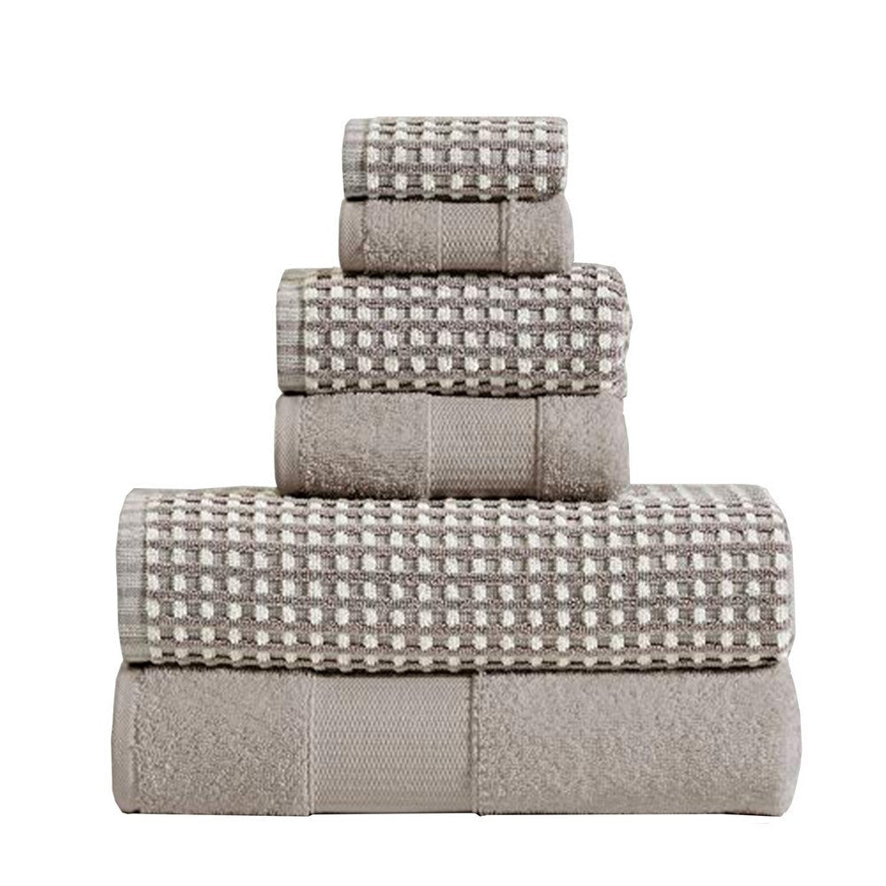 Porto 6 Piece Dual Tone Towel Set with Jacquard Grid Pattern The Urban Port, Beige By Casagear Home