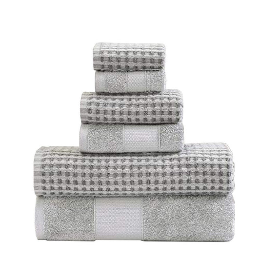 Porto 6 Piece Dual Tone Towel Set with Jacquard Pattern The Urban Port, Light Gray By Casagear Home