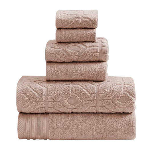 Granada 6 Piece Yarn Dyed Towel Set with Jacquard Stripe Pattern The Urban Port, Pink By Casagear Home