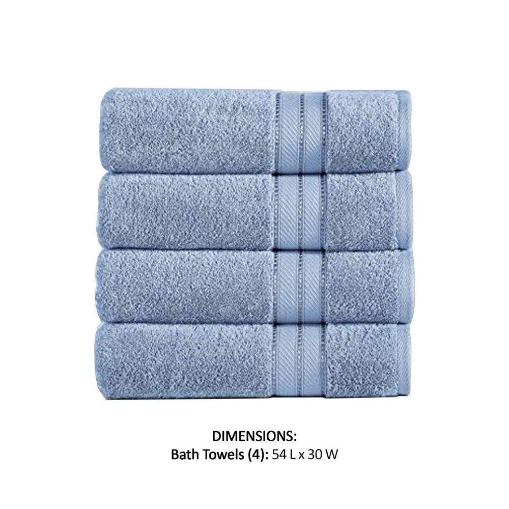 Bergamo 4 Piece Spun loft Fabric Towels with Striped Pattern The Urban Port Blue By Casagear Home BM222863