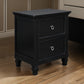 2 Drawer Wooden nightstand with Tapered Legs and Metal Rings, Black By Casagear Home