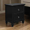 2 Drawer Wooden nightstand with Tapered Legs and Metal Rings, Black By Casagear Home