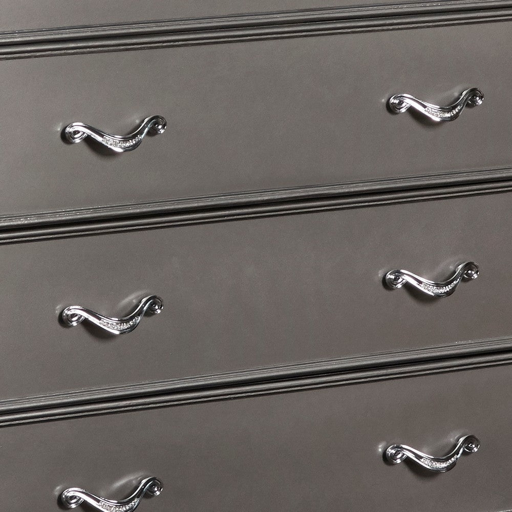 5 Drawer Wooden Chest with Encrusted Crystal Accent Silver By Casagear Home BM223305