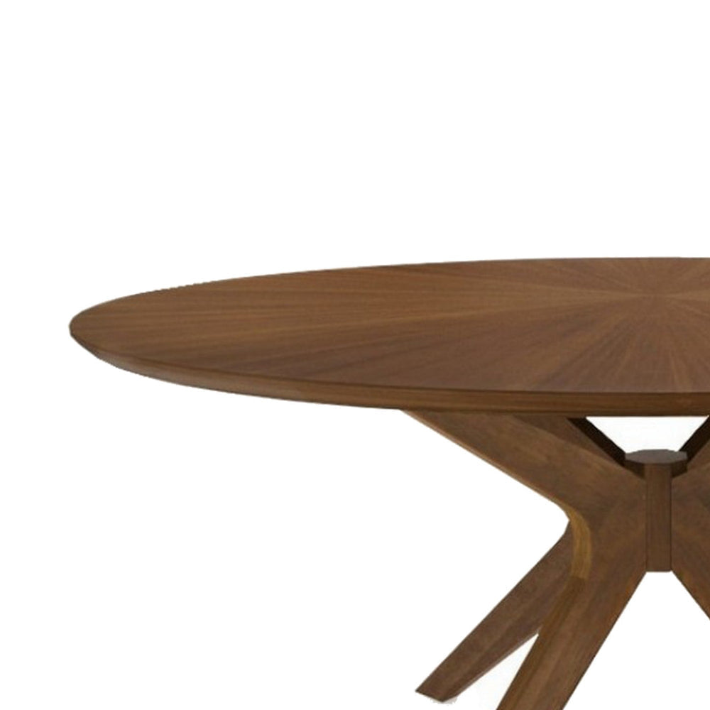 Contemporary 59 Inch Round Wooden Dining Table with Spider Legs Brown By Casagear Home BM223429