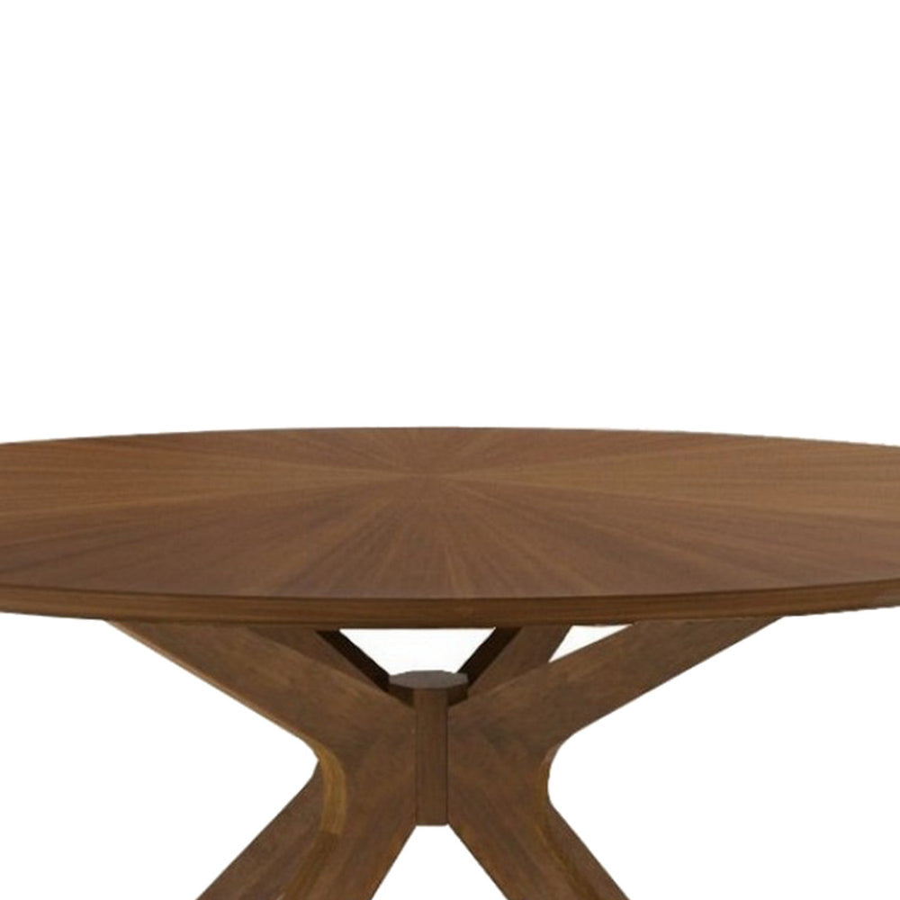 Contemporary 59 Inch Round Wooden Dining Table with Spider Legs Brown By Casagear Home BM223429