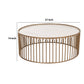 Round Slated Metal Coffee Table with Faux Marble Tray Top Gold and White By Casagear Home BM223459