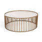 Round Slated Metal Coffee Table with Faux Marble Tray Top, Gold and White By Casagear Home