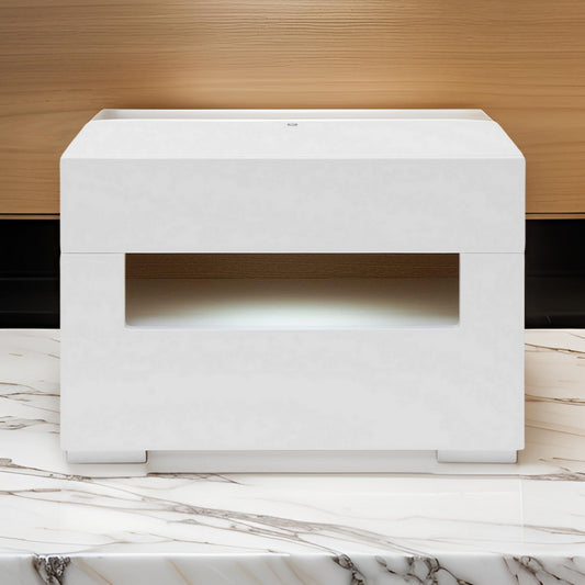 2 Pull Out Drawer Nightstand with High Gloss and Open Compartment, White By Casagear Home