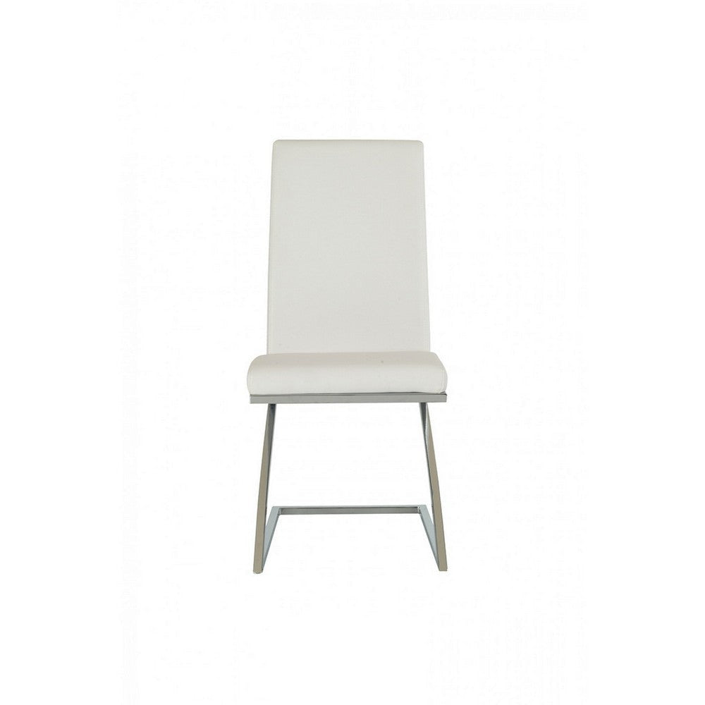 Leatherette Dining Chair with Z Shape Metal Base Set of 2 White and Chrome By Casagear Home BM223505