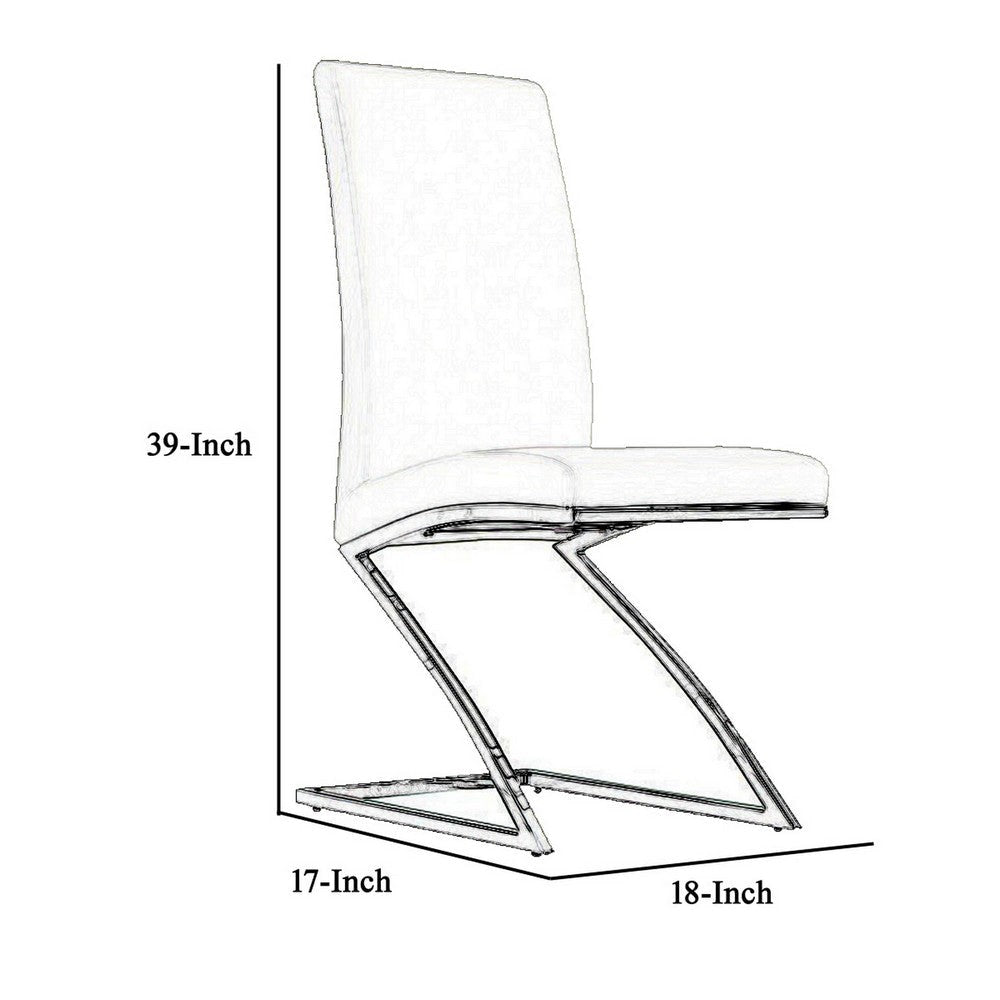 Leatherette Dining Chair with Z Shape Metal Base Set of 2 White and Chrome By Casagear Home BM223505