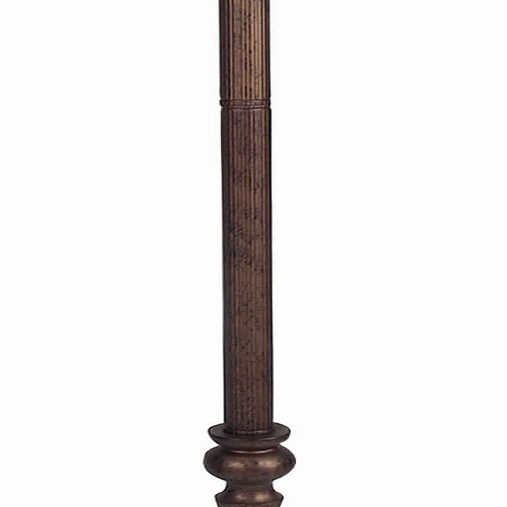 Swing Arm Metal Body Floor Lamp with Fabric Bell Shade Bronze and Beige By Casagear Home BM223547