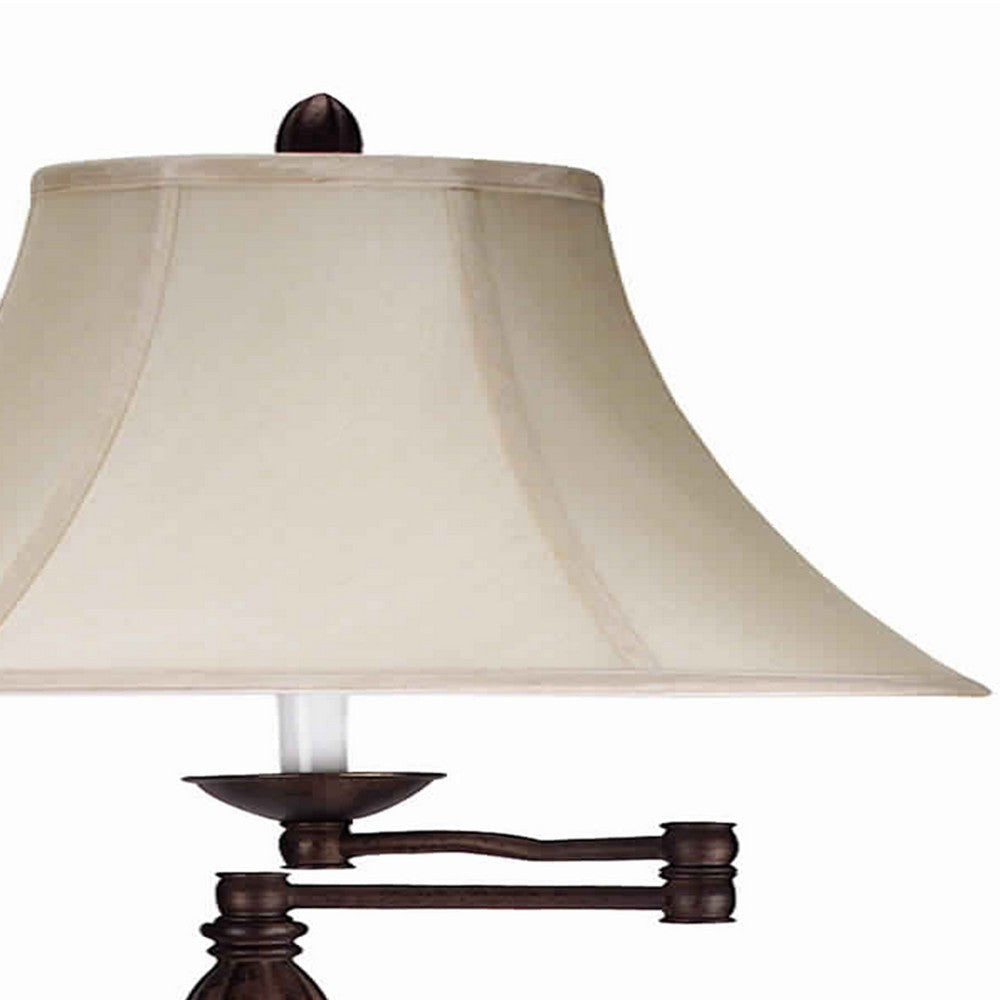 Swing Arm Metal Body Floor Lamp with Fabric Bell Shade Bronze and Beige By Casagear Home BM223547