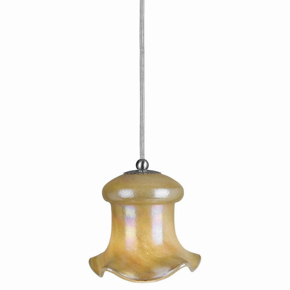 Bell Design Glass Shade Pendant Lighting with Cord, Beige and Silver By Casagear Home