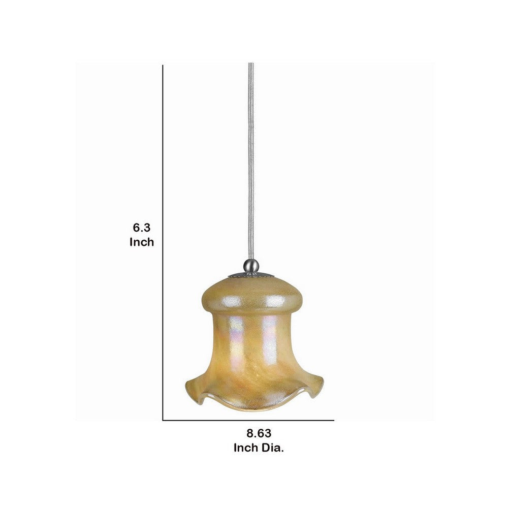 Bell Design Glass Shade Pendant Lighting with Cord Beige and Silver By Casagear Home BM223548