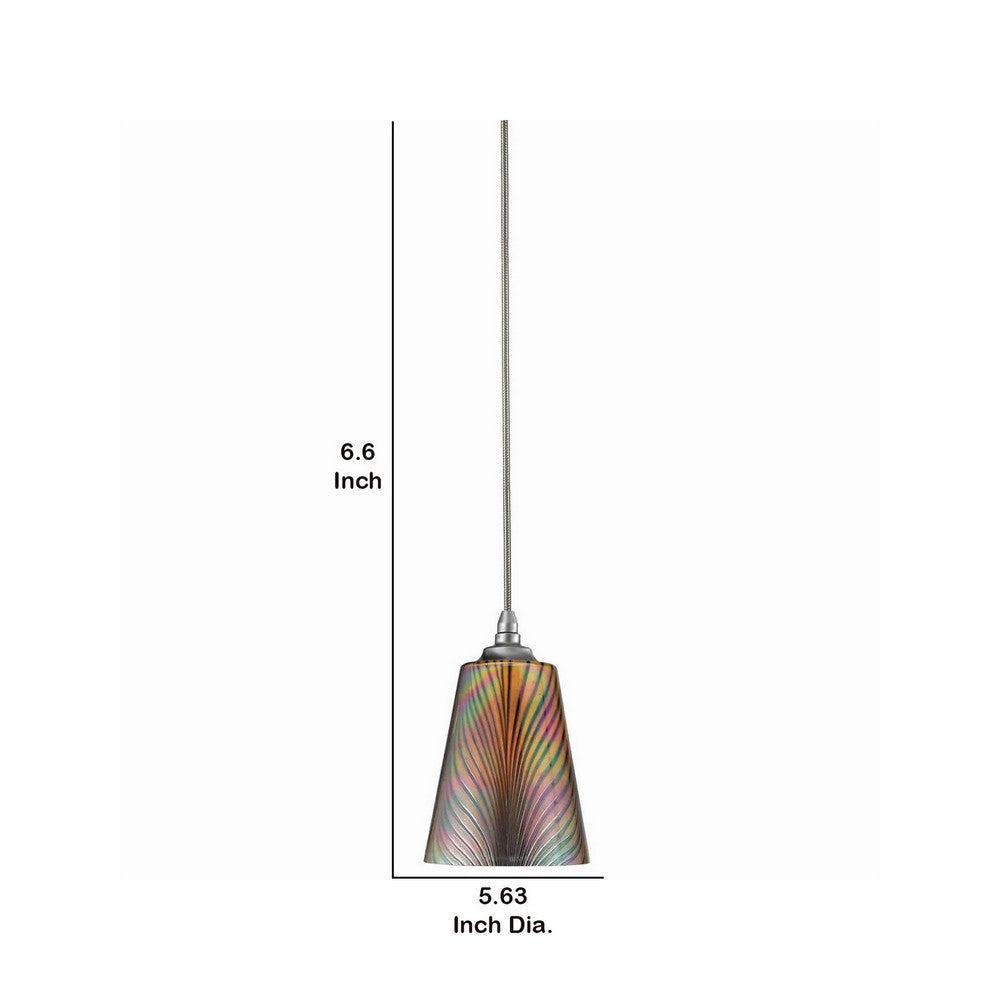 Tapered Design Glass Shade Pendant Lighting with Canopy Multicolor By Casagear Home BM223553