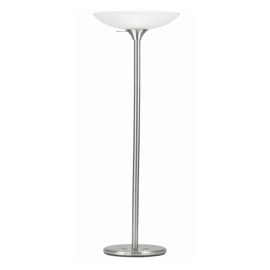 3 Way Torchiere Floor Lamp with Frosted Glass shade and Stable Base, White By Casagear Home