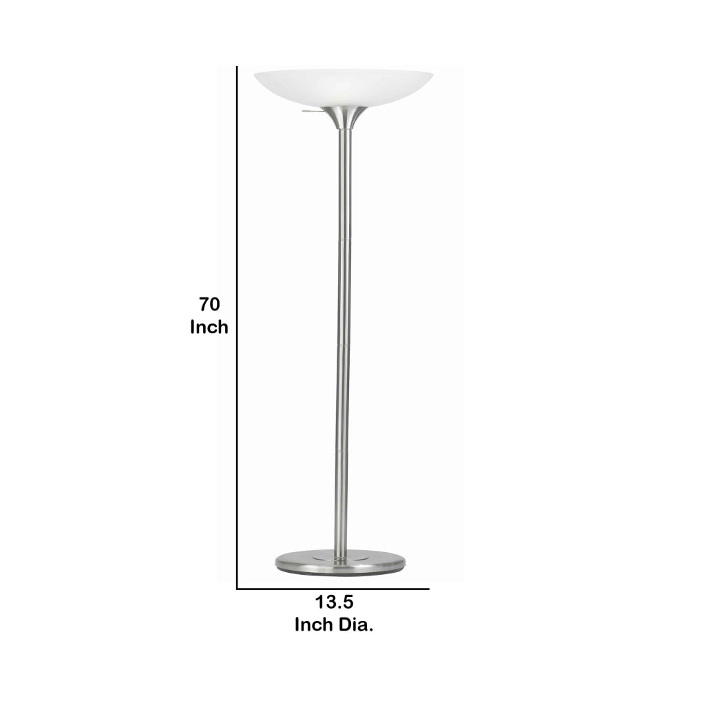 3 Way Torchiere Floor Lamp with Frosted Glass shade and Stable Base White By Casagear Home BM223598