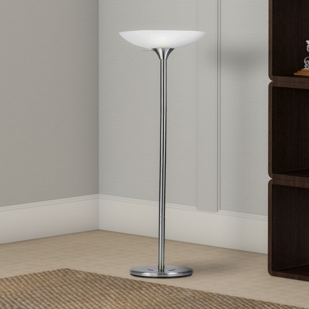 3 Way Torchiere Floor Lamp with Frosted Glass shade and Stable Base White By Casagear Home BM223598