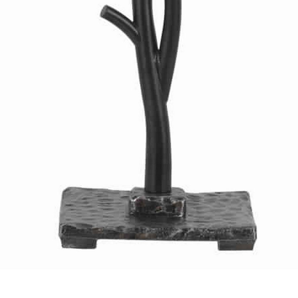 Metal Tree and Bird Body Table Lamp with Tapered Shade Black and Beige By Casagear Home BM223612