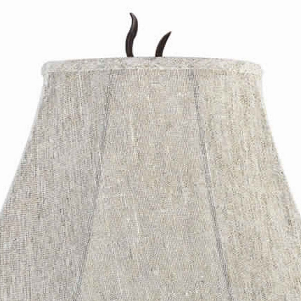 Metal Table Lamp with Leaf Accent Body and Fabric Bell Shade,Black and Gray By Casagear Home BM223614