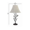 Metal Table Lamp with Leaf Accent Body and Fabric Bell Shade,Black and Gray By Casagear Home BM223614