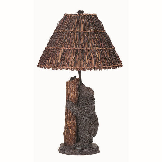 150 Watt Resin Bear Body Table Lamp with Twig Shade, Gray and Brown By Casagear Home