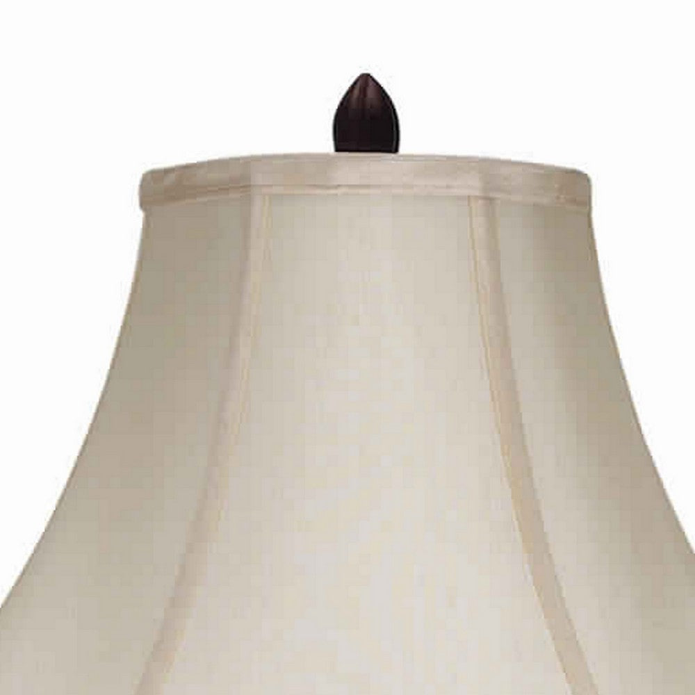 Swing Arm Metal Body Table Lamp with Fabric Bell Shade Bronze and Beige By Casagear Home BM223619