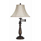 Swing Arm Metal Body Table Lamp with Fabric Bell Shade, Bronze and Beige By Casagear Home